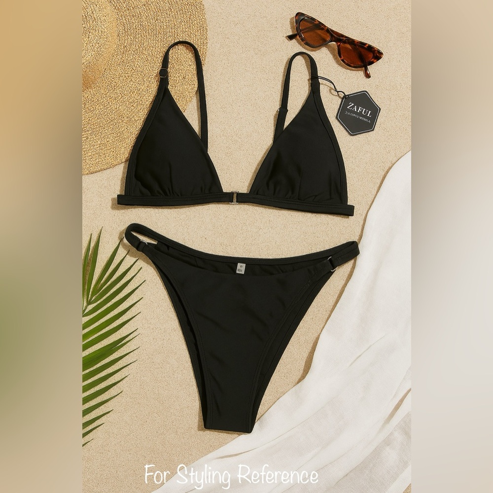 Zaful Black Bikini Set – M (US 6) – Classic Triangle Cut w/ Adjustable Straps